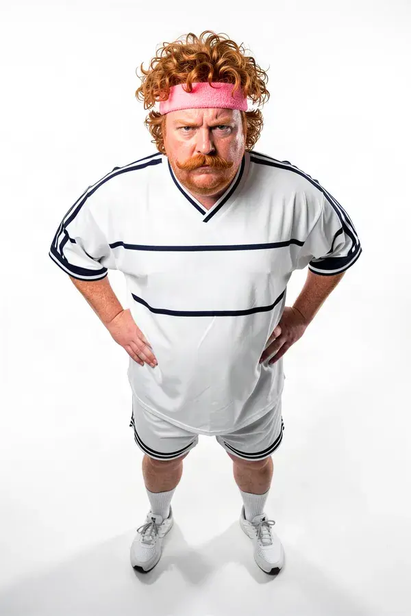 AI influencer with a ginger perm and a pink sweatband
