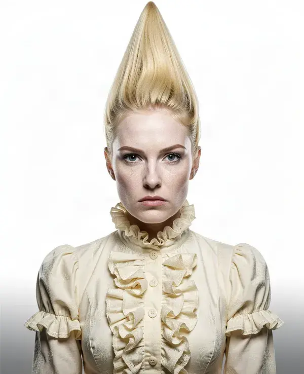 AI influencer with a towering blonde hair cone