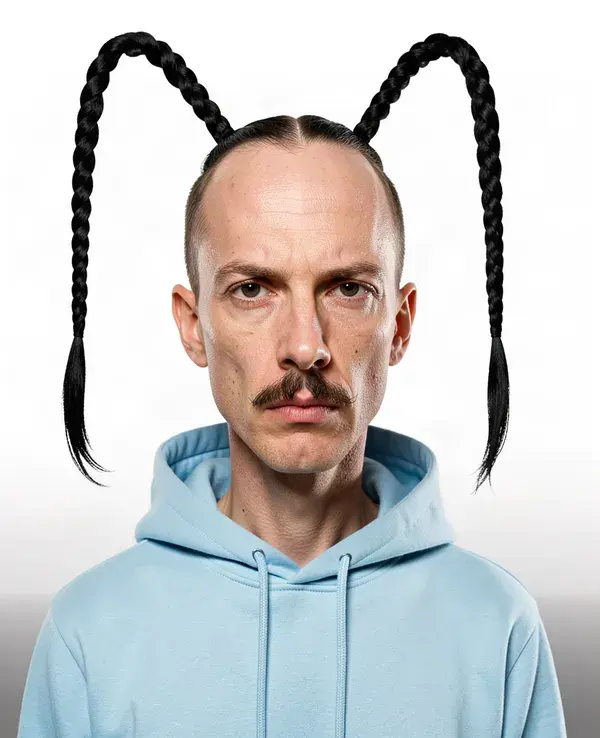 AI influencer with braids sticking up like antennae